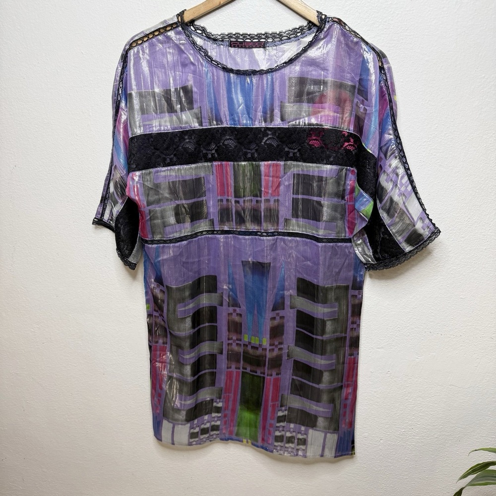 New Custo Barcelona Sheer Shiny Silk Blend Mini Dress Lace Detail Womens XS